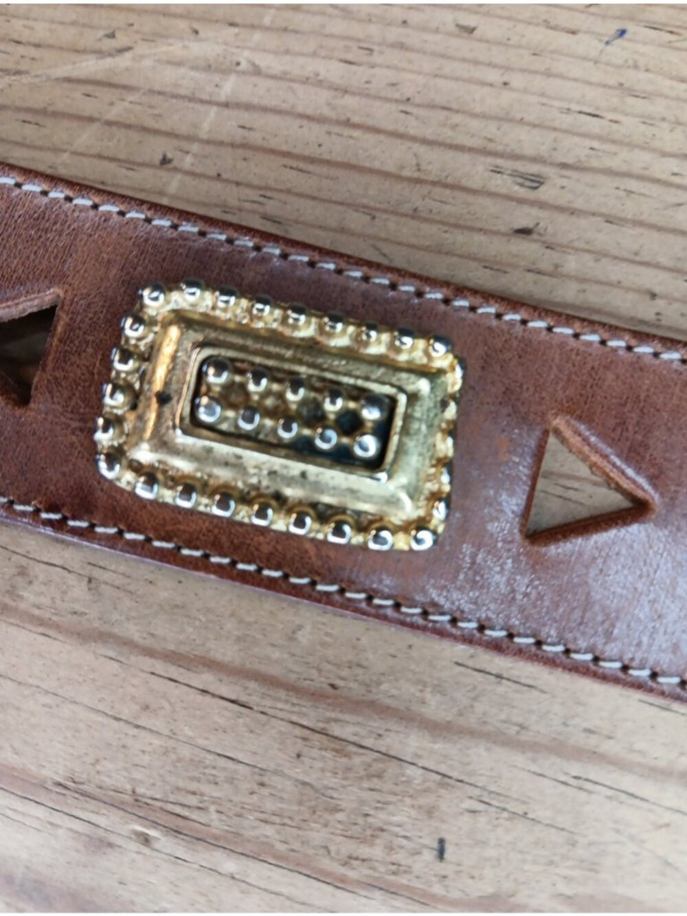 Vintage Belt The Limited Womens S Brown Leather Goldtone Buckle Laser Cut Outs - Picture 6 of 7